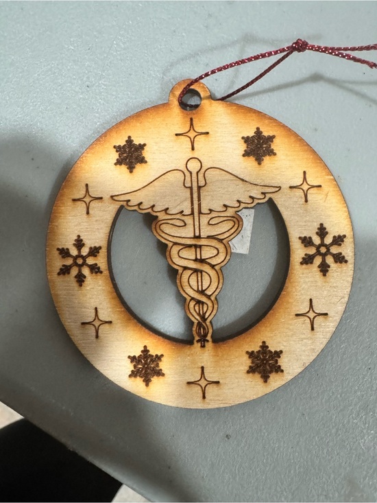 Handmade Other - Wooden Medical Caduceus Holiday Ornament - Natural Brown